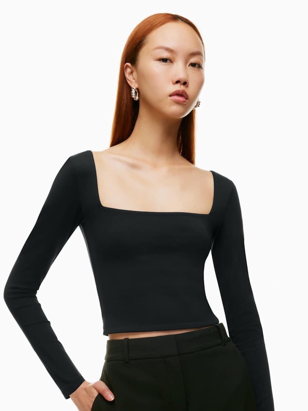 Aritzia Contour Long Sleeve Square Neck Top Black Size M